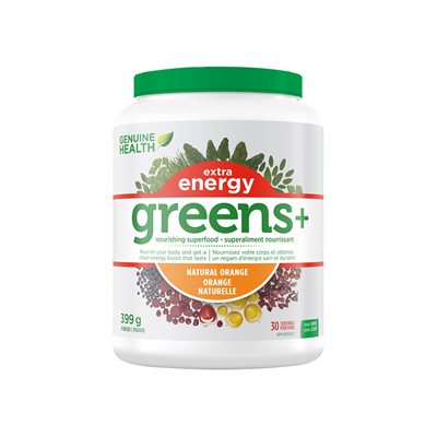 Genuine Health Poudre de superalimentation Greens+ Extra Energy orange