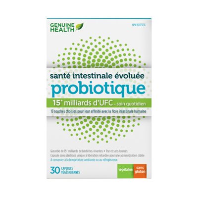 Genuine Health Advanced Gut Health probiotiques, 15 milliards CFU, 15 diverses souches Genuine Health Advanced Gut Health probiotiques, 15 milliards CFU, 15 diverses souches