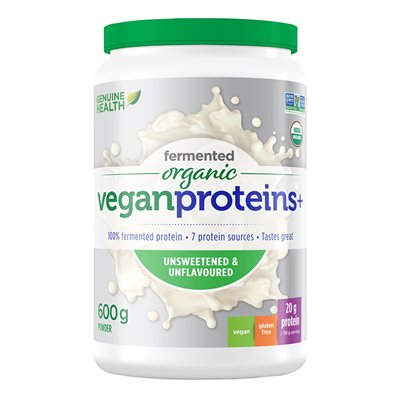 Genuine Health Fermented Organic Vegan Proteins+, Unsweetened & Unflavored Protein Powder 600g