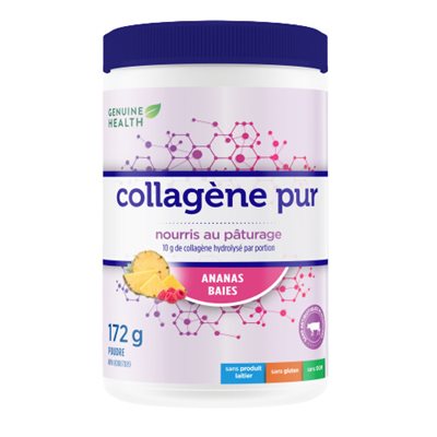 Genuine Health Clean Collagen, poudre de collagéne bovin hydrolysé aux baies d'ananas, nourri à l'herbe. Genuine Health Clean Collagen, poudre de collagéne bovin hydrolysé aux baies d'ananas, nourri à l'herbe.