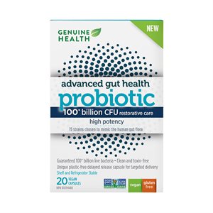 Genuine Health Advanced Gut Health probiotique Haute puissance, 100 milliards CFU, 15 diverses souches