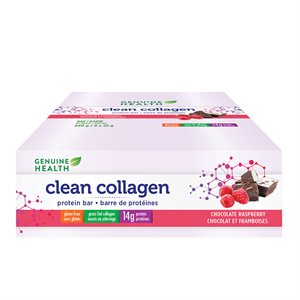 Genuine Health Barre protéinée au collagéne Clean, Framboises Chocolat