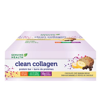 Genuine Health Clean Collagen Protein Bar, Chocolate Chip Banana Bread 8x55g