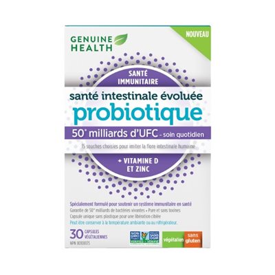 Genuine Health probiotique avec vitamine D et zinc - 50 milliards d'ufc