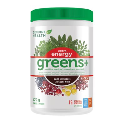 Genuine Health Greens+ Extra Énergie Chocolat Noir 222 g