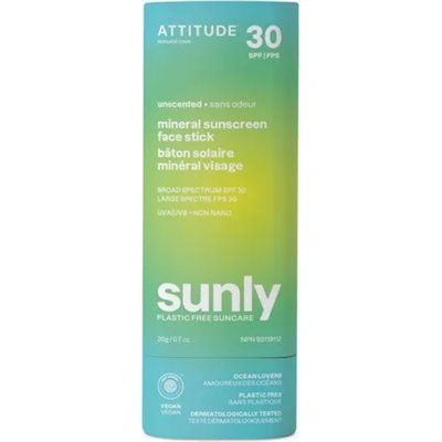 Attitude Sunly Bâton de protection solaire minéral non parfumé FPS 30 20g Attitude Sunly Bâton de protection solaire minéral non parfumé FPS 30 20g