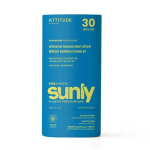 Attitude Sunly Unscented Mineral Sunscreen Stick Spf 30 For Kids 60G