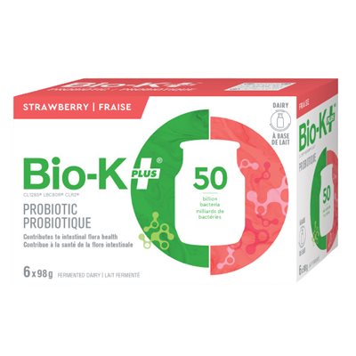 Bio-K+ Probiotique à boire à base de lait - Fraise - 6 pots