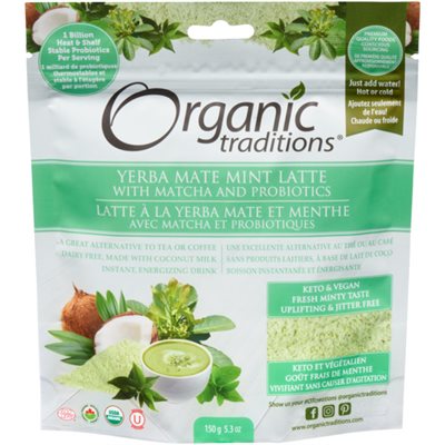 Organic Traditions Yerba Mate Mint and Probiotic Latte 150g