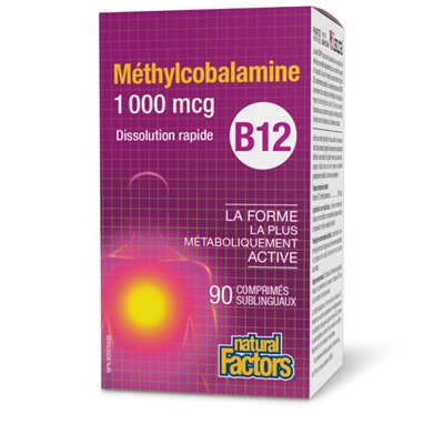 Natural Factors Méthylcobalamine B12 1 000 mcg 90 comprimés sublinguaux Natural Factors Méthylcobalamine B12 1 000 mcg 90 comprimés sublinguaux