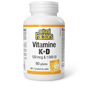 Natural Factors Vitamine K+D 120 mcg & 1 000 UI 60 gélules