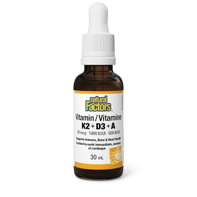 Natural Factors Vitamin K2+D3+A 50 mcg · 1000 IU · 500 IU 30 mL Liquid