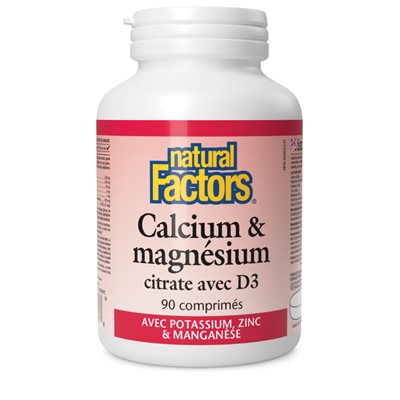 Natural Factors Calcium & magnésium citrate avec D3 avec potassium, zinc & manganèse 90 comprimés Natural Factors Calcium & magnésium citrate avec D3 avec potassium, zinc & manganèse 90 comprimés