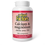 Natural Factors Calcium & magnésium citrate avec D3 avec potassium, zinc & manganèse   180 comprimés