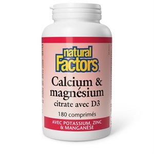 Natural Factors Calcium & magnésium citrate avec D3 avec potassium, zinc & manganèse 180 comprimés