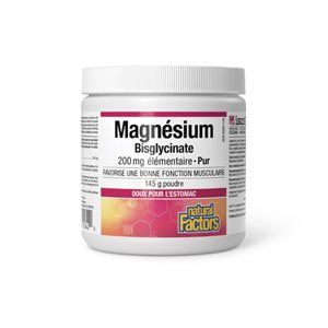 Natural Factors Bisglycinate de magnésium pur 200 mg 145 g poudre
