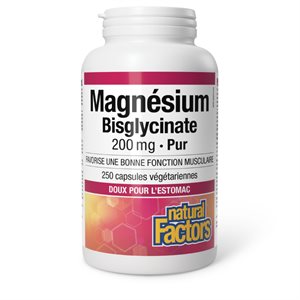 Natural Factors Magnésium Bisclycinate Pur 200 mg 250 capsules végétariennes