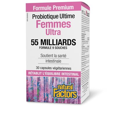 Natural Factors Femmes Ultra Formule 9 souches 55 Milliards 30 capsules végétariennes Natural Factors Femmes Ultra Formule 9 souches 55 Milliards 30 capsules végétariennes