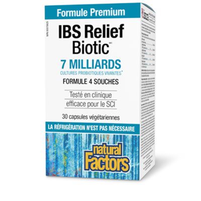 Natural Factors IBS Relief Biotic 7 milliards cultures probiotiques vivantes 30 capsules végétariennes