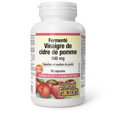 Natural Factors Vinaigre de cidre de pomme fermenté 500 mg 500 mg 90 capsules