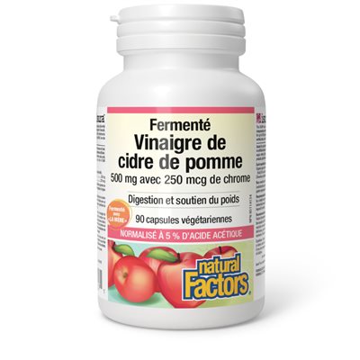 Natural Factors Vinaigre de cidre de pomme fermenté avec chrome 500 mg / 250 mcg 90 capsules végétariennes