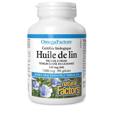 Natural Factors Huile de lin certifiée biologique 1 000 mg 90 gélules Natural Factors Huile de lin certifiée biologique 1 000 mg 90 gélules