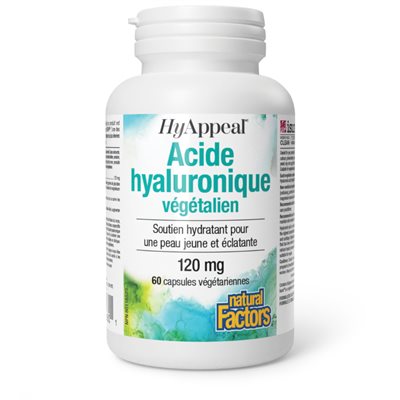 Natural Factors Acide hyaluronique végétalien HyAppeal 120 mg 60 capsules végétariennes Natural Factors Acide hyaluronique végétalien HyAppeal 120 mg 60 capsules végétariennes