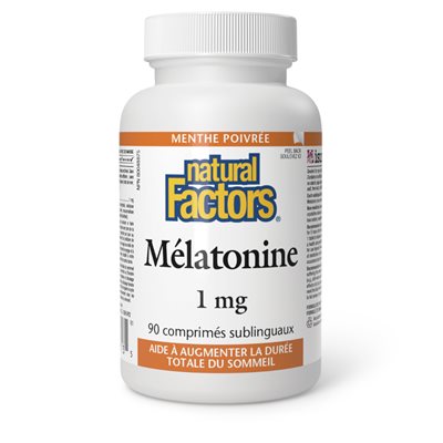 Natural Factors Mélatonine 1 mg 90 comprimés sublinguaux menthe poivrée Natural Factors Mélatonine 1 mg 90 comprimés sublinguaux menthe poivrée