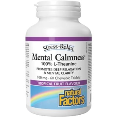 Natural Factors Calme mental 100 mg 60 comprimés à croquer Saveur de fruits tropicaux