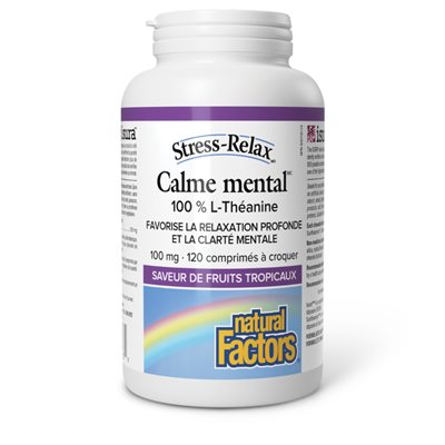 Natural Factors Calme mental 100 mg 120 comprimés à croquer Saveur de fruits tropicaux Natural Factors Calme mental 100 mg 120 comprimés à croquer Saveur de fruits tropicaux