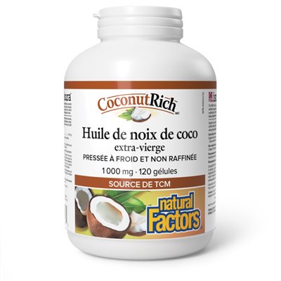 Natural Factors Huile de noix de coco extra-vierge 1 000 mg 120 gélules Natural Factors Huile de noix de coco extra-vierge 1 000 mg 120 gélules