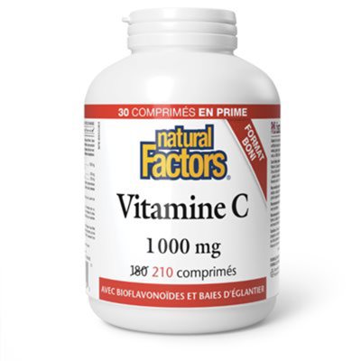 Natural Factors Vitamine C avec bioflavonoïdes et baies d’églantier 1 000 mg 210 comprimés Natural Factors Vitamine C avec bioflavonoïdes et baies d’églantier 1 000 mg 210 comprimés