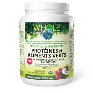 Whole Earth & Sea® Protéines et aliments verts biologiques fermentés 660 g poudre Arôme tropical biologique