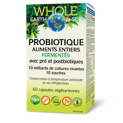 Whole Earth&Sea Probiotique Aliments entiers fermentés avec pré et postbiotiques 10 milliards de cellules actives / 10 souches 60 capsules végétariennes