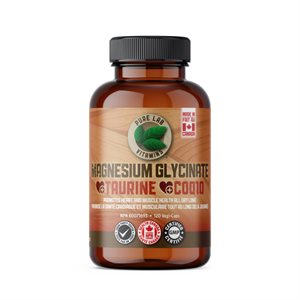 Pure Labs Vitamins Glycinate De Magnésium (75Mg) + Taurine (375Mg) + Coq10 (20Mg) 120 Vegi Cap