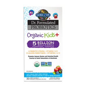 Garden Of Life Dr. Formulated - Probiotiques Organic Kids+ pour enfants - Comprimés croquables - Baies et cerises - ¸à réfrigérer