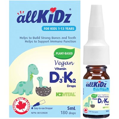 allKiDz Vegan Vitamin D3 & K2 Drops 5mL (180 drops)