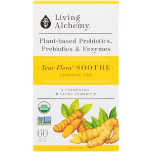 Living Alchemy Votre Flore Probiotiques, Prébiotiques et Enzymes d'Origine Végétale Apaisante 60 Capsules Végétaliens