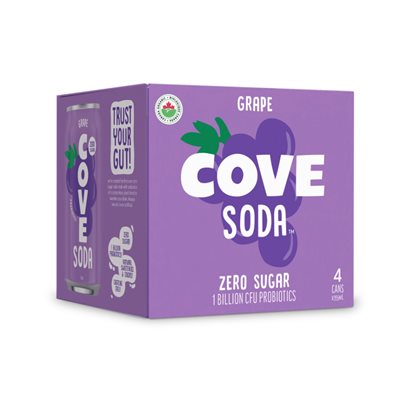 Cove Soda probiotique au raisin sain 4x355ml Cove Soda probiotique au raisin sain 4x355ml