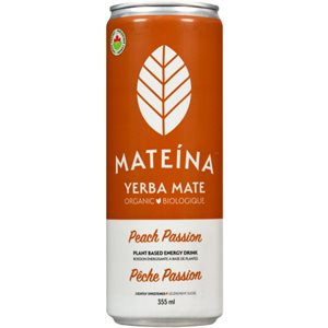 Mateina Yerba Mate Boisson énergisante à Base de Plantes Pêche Passion Biologique 355 ml