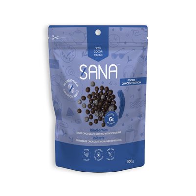 Sana Bleuets Enrob. Chocolat Noir Spiruline