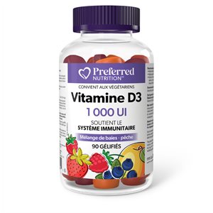 preferred nutrition vitamine D3 1000ui 90 gélifiés ( mélange de baies- peche)