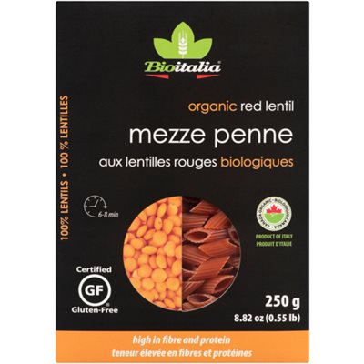 Bioitalia Mezze Penne aux Lentilles Rouges Biologiques 250 g