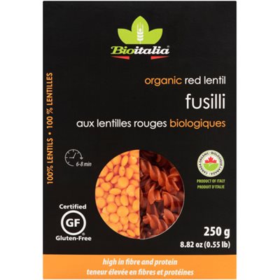 Bioitalia Fusilli aux Lentilles Rouges Biologiques 250 g