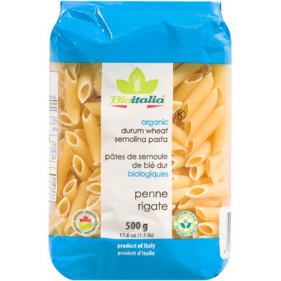 Bioitalia Pâtes de Semoule de Blé Dur Biologiques Penne Rigate 500 g