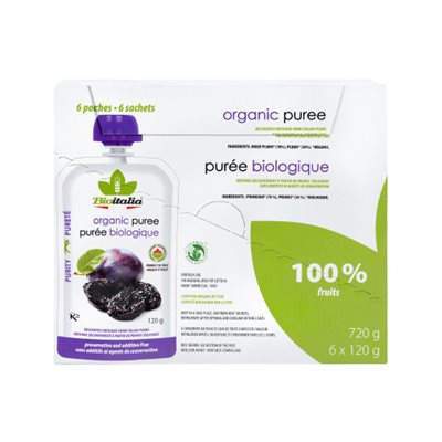 Bioitalia Purée Biologique Prunes et Pruneaux 6 Sachets x 120 g (720 g)