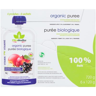 Bioitalia Organic Puree Apple and Blackcurrant 6 Pouches x 120 g (720 g) 6x120g