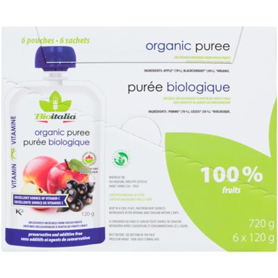 Bioitalia Purée Biologique Pomme et Cassis 6 Sachets x 120 g (720 g)