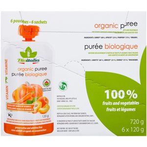 Bioitalia Organic Puree Carrot, Apricot and Pumpkin 6 Pouches x 120 g (720 g) 6x120g