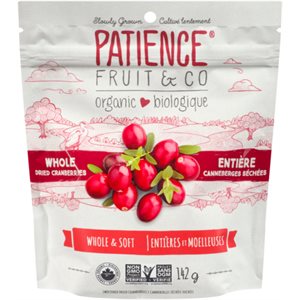 Patience Fruit & Co Organic Whole & Juicy Dried Cranberries Sweetened with Apple Juice 113 g 